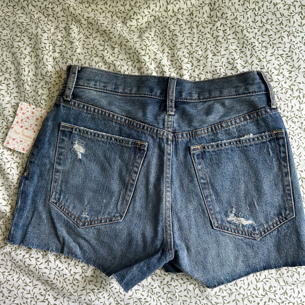 Free People Women's Blue Denim Shorts - Picture 3 of 4